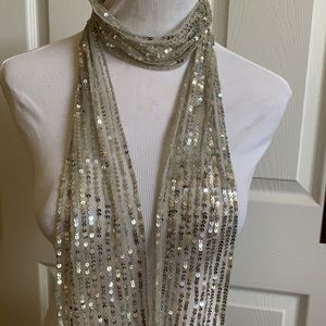 Beautiful Fancy Evening Silver Scarf 62” x 4.5”